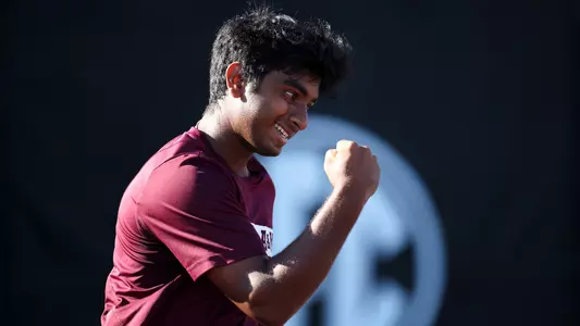 COLLEGE STATION, TX - October 20, 2025 - Ritesh Patil of the Texas A&M Aggies during ITA quarterfinals qualifiers at Mitchell Tennis Center in College Station, TX. Photo By Julianne Shivers/Texas A&M Athletics