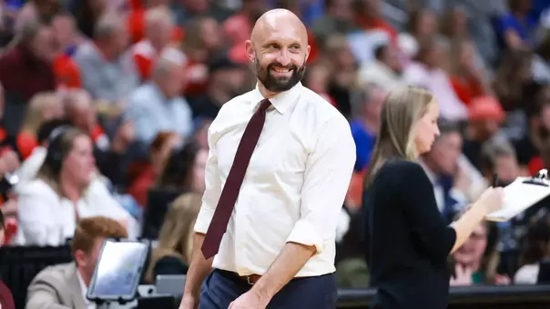 Kansas City, Missouri - December 18, 2025 - Head Coach Jamie Morrison of the Texas A&M Aggies during the game between the Pittsburgh Panthers and the Texas A&M Aggies at T-Mobile Center in Kansas City, Missouri. Photo By Evan Pilat