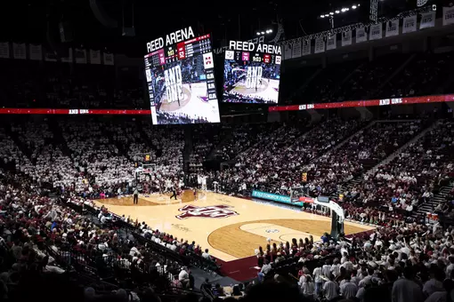 COLLEGE STATION, TX - January 21, 2026 - Wide shot during the game between the Mississippi St. Bulldogs and the Texas A&M Aggies at Reed Arena in College Station, TX. Photo By Bailee Wagner/Texas A&M Athletics