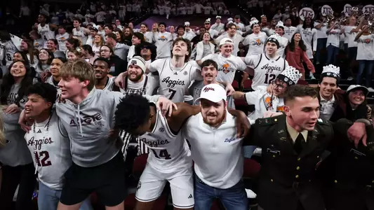 COLLEGE STATION, TX - January 21, 2026 - Texas A&M Aggies Men's Basketball Team during the game between the Mississippi St. Bulldogs and the Texas A&M Aggies at Reed Arena in College Station, TX. Photo By Bailee Wagner/Texas A&M Athletics