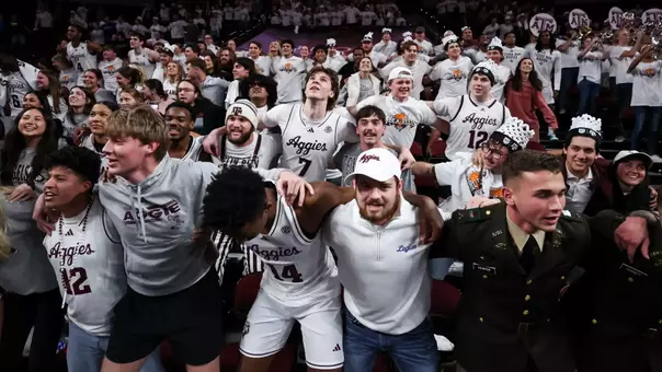 COLLEGE STATION, TX - January 21, 2026 - Texas A&M Aggies Men's Basketball Team during the game between the Mississippi St. Bulldogs and the Texas A&M Aggies at Reed Arena in College Station, TX. Photo By Bailee Wagner/Texas A&M Athletics