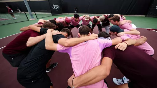 COLLEGE STATION, TX - March 08, 2025 - Texas A&M Aggie Men's Tennis Team during the game between the Florida Gators and the Texas A&M Aggies at Mitchell Tennis Center in College Station, TX. Photo By Julianne Shivers/Texas A&M Athletics