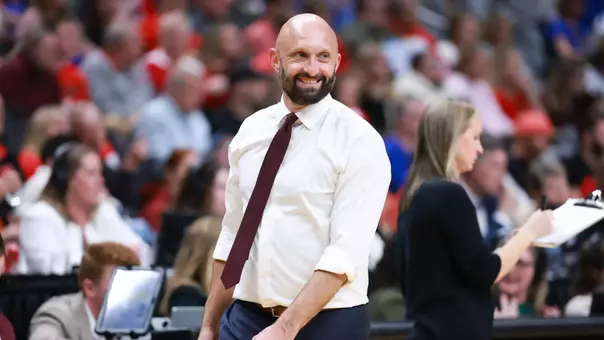 Kansas City, Missouri - December 18, 2025 - Head Coach Jamie Morrison of the Texas A&M Aggies during the game between the Pittsburgh Panthers and the Texas A&M Aggies at T-Mobile Center in Kansas City, Missouri. Photo By Evan Pilat