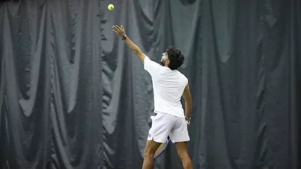 WACO, TX - February 09, 2026 - Kriish Tyagi of the Texas A&M Aggies during the game between the Baylor Bears and the Texas A&M Aggies at Hawkins Indoor Tennis Center in Waco, TX. Photo By Julianne Shivers