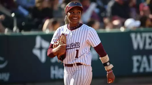 COLLEGE STATION, TX - March 02, 2025 - Kennedy Powell #1 of the Texas A&M Aggies during the game between the Texas Tech Red Raiders and the Texas A&M Aggies at Davis Diamond in College Station, TX. Photo By Wesley Bowers/Texas A&M Athletics