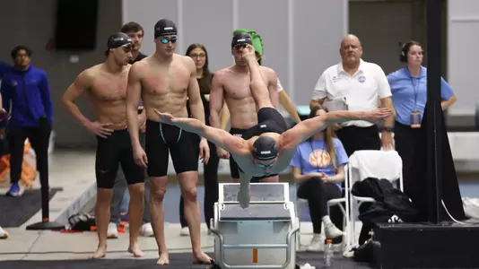 COLLEGE STATION, TX - February 21, 2026 - Ben Sytsma of the Texas A&M Aggies during the game between the Texas A&M Aggies and the Texas A&M Aggies at Rec Center Natatorium in College Station, TX. Photo By Bailee Wagner