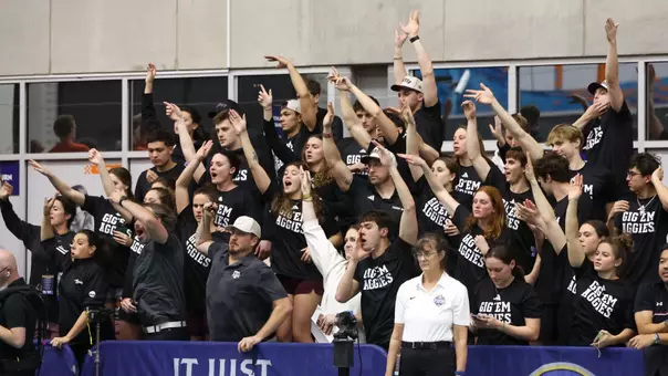 COLLEGE STATION, TX - February 21, 2026 - Texas A&M Aggie Swimming and Diving Team during the game between the Texas A&M Aggies and the Texas A&M Aggies at Rec Center Natatorium in College Station, TX. Photo By Bailee Wagner