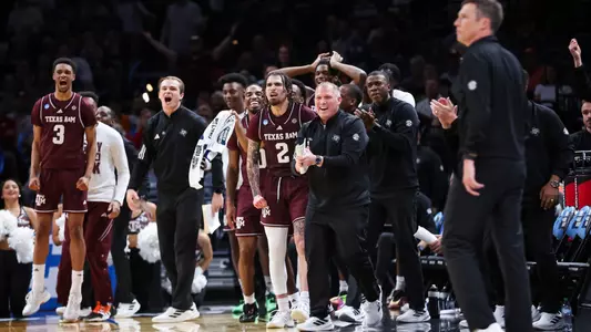 OKLAHOMA CITY, OK - March 19, 2026 - Texas A&M Aggies Men's Basketball Team during the game between the Saint Mary's College of California Gaels and the Texas A&M Aggies at Paycom Center in Oklahoma City, OK. Photo By Ethan Mito/Texas A&M Athletics