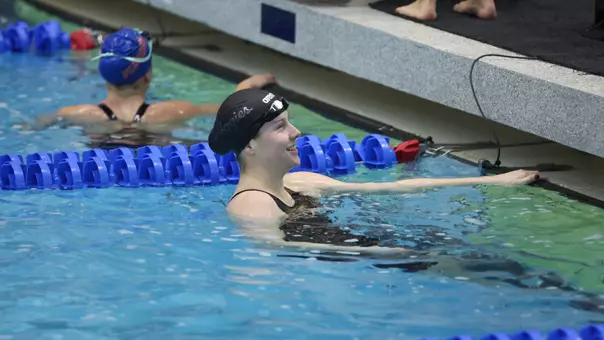 COLLEGE STATION, TX - February 21, 2026 - Kaitlyn Owens of the Texas A&M Aggies during the game between the Texas A&M Aggies and the Texas A&M Aggies at Rec Center Natatorium in College Station, TX. Photo By Bailee Wagner