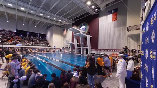 COLLEGE STATION, TX - February 18, 2023 - During the SEC Championships at Rec Center Natatorium in College Station, TX. Photo By Evan Pilat/Texas A&M Athletics