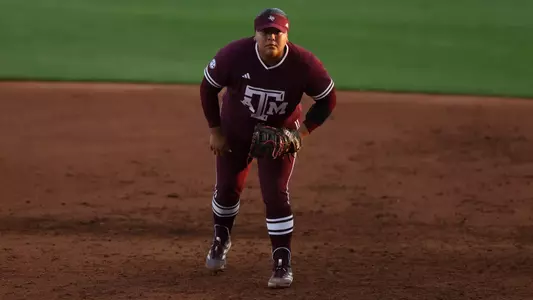BATON ROUGE, LA - March 14, 2026 - Mya Perez #24 of the Texas A&M Aggies during the game between the LSU Tigers and the Texas A&M Aggies at Tiger Park in Baton Rouge, LA. Photo By Evan Pilat