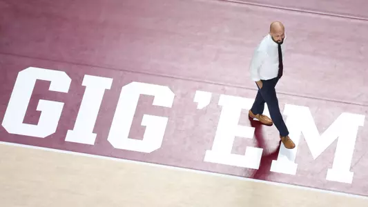 COLLEGE STATION, TX - October 31, 2025 - Head Coach Jamie Morrison of the Texas A&M Aggies during the game between the Texas Longhorns and the Texas A&M Aggies at Reed Arena in College Station, TX. Photo By Evan Pilat/Texas A&M Athletics