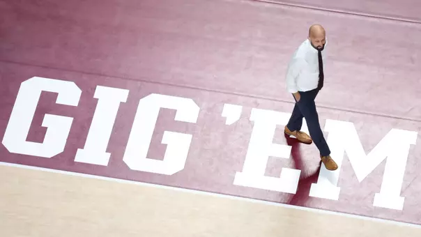 COLLEGE STATION, TX - October 31, 2025 - Head Coach Jamie Morrison of the Texas A&M Aggies during the game between the Texas Longhorns and the Texas A&M Aggies at Reed Arena in College Station, TX. Photo By Evan Pilat/Texas A&M Athletics