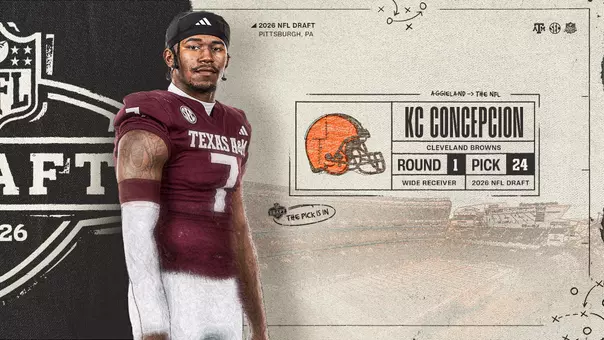 Texas A&M wide receiver KC Concepcion was selected in the first round of the 2026 NFL Draft by the Cleveland Browns on Thursday night.