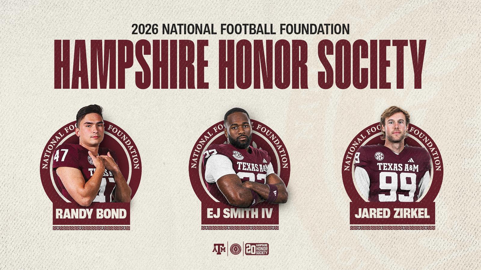 Three Aggies Named to 2026 NFF Hampshire Honor Society Class - Texas A&M Athletics - 12thMan.com