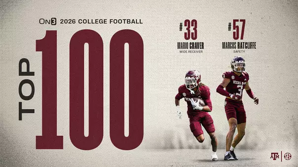 Texas A&M wide receiver Mario Craver and safety Marcus Ratcliffe were both named to On3's Top 100 Players in College Football for 2026 list, the outlet announced Thursday.