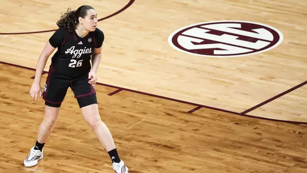 COLLEGE STATION, TX - February 02, 2026 - Forward Anita Franchini #26 of the Texas A&M Aggies during the game between the South Carolina Gamecocks and the Texas A&M Aggies at Reed Arena in College Station, TX. Photo By Ethan Mito/Texas A&M Athletics