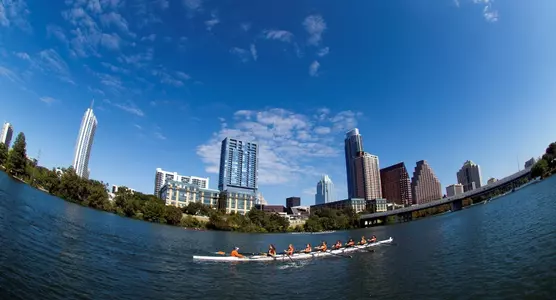 Women's Rowing along Austin Skyline