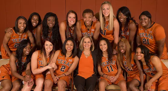 2014-15 Texas Women's Basketball team with Karen Aston