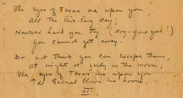 The Eyes of Texas handwritten lyrics