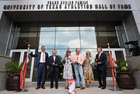 The Frank Denius Family University of Texas Hall of Fame ribbon cutting