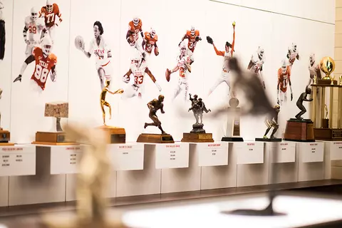 The Frank Denius Family University of Texas Hall of Fame trophies