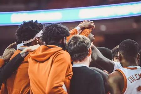 Texas Longhorns pre-game huddle