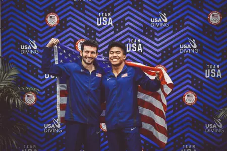 Jordan Windle with Brandon Loschiavo 10-meter awards Trials