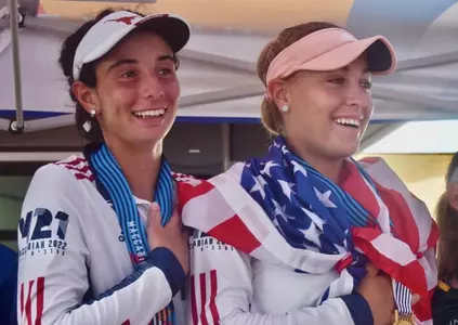 Vivian Ovrootsky (left) at 2022 Maccabiah Games