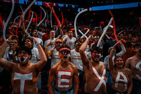 Texas Fans celebrate Monday's win over Baylor