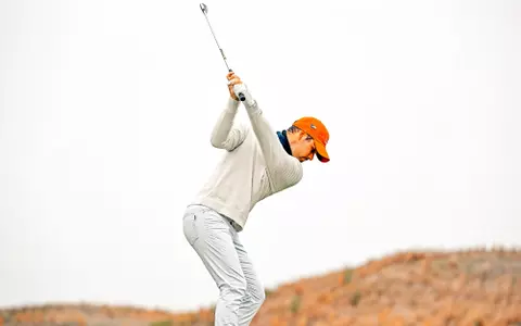 Texas’ Brian Stark competes during the Big 12 Men’s Golf Championships at Prairie Dunes Country Club in Hutchinson, Kansas on April 25, 2023. (Scott D. Weaver/Big 12 Conference)