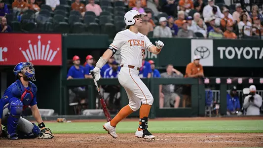 Texas vs Kansas Baseball game 1 in the Big 12 tournament at Globe Life Field in Arlington, Texas on May 24, 2023. (Photo by Michael Clements/Ellman Photography)