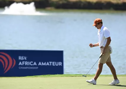 MALELANE, SOUTH AFRICA - FEBRUARY 24:  Christian Maas of South Africa celebrates during day four of the Africa Amateur Championship and Amateur Women's Invitational at Leopard Creek Country Club on February 24, 2024 in Malelane, South Africa. (Photo by Octavio Passos/R&A/R&A via Getty Images)