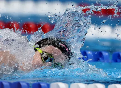 INDIANAPOLIS, INDIANA - JUNE 21: Jillian Cox of the United States  competes in a preliminary heat of the Women's 800m freestyle on Day Seven of the 2024 U.S. Olympic Team Swimming Trials at Lucas Oil Stadium on June 21, 2024 in Indianapolis, Indiana. (Photo by Al Bello/Getty Images)