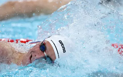 Aaron Shackell - 400 free at 2024 Olympic Games (courtesy Al Bello, Getty Images)