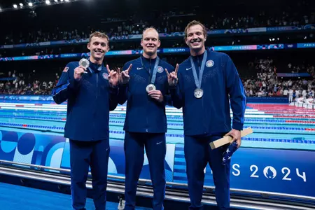 Carson Foster, Luke Hobson, Drew Kibler 4x200 free Olympic silver medalists