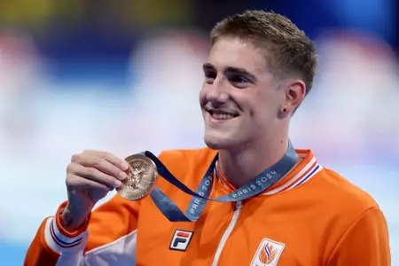 Caspar Corbeau - bronze medalist in 200 breast at 2024 Paris Olympics (courtesy Maddie Meyer/Getty Images)