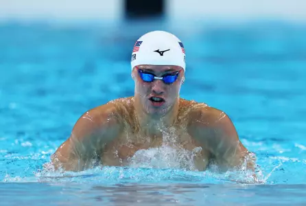 NANTERRE, FRANCE - AUGUST 01: Carson Foster of Team United States competes in the Men's 200m Individual Medley Heats on day six of the Olympic Games Paris 2024 at Paris La Defense Arena on August 01, 2024 in Nanterre, France. (Photo by Adam Pretty/Getty Images)