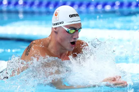 NANTERRE, FRANCE - JULY 30: Caspar Corbeau of Team Netherlands competes in the Men's 200m Breaststroke Semifinals on day four of the Olympic Games Paris 2024 at Paris La Defense Arena on July 30, 2024 in Nanterre, France. (Photo by Maddie Meyer/Getty Images)