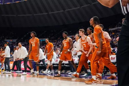 Men's Basketball bench emotion at LSU