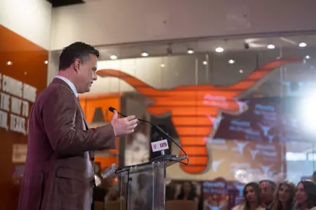 Sean Miller speaking at his introductory press conference on March 25, 2025.