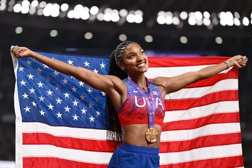 Davis-Woodhall wins Outdoor Long Jump Title