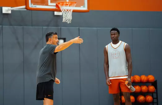 Sean Miller with Declan Duru - fall 2025 practice