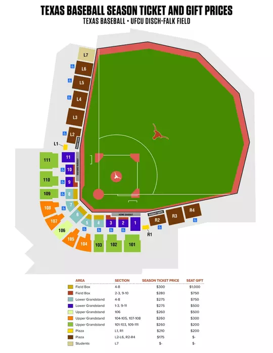 2026 Texas Baseball Season Ticket and Gift Prices