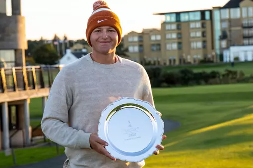 St Andrews, Scotland - Texas men's golfer Daniel Bennett after winning the individual competition at The Jubilee Course on 10/13/26 in St Andrews, St Andrews. (Photo by Ashleigh Young/ University of Texas Athletics)