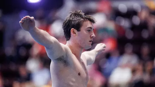 Nick Harris preparing to dive at the NCAA Zone D Diving Championships