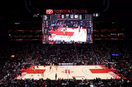HOUSTON, TEXAS - MARCH 16: A general view inside the stadium during the third quarter of the game between the Los Angeles Lakers and the Houston Rockets at Toyota Center on March 16, 2026 in Houston, Texas. (Photo by Kenneth Richmond/Getty Images)