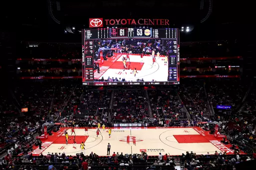 HOUSTON, TEXAS - MARCH 16: A general view inside the stadium during the third quarter of the game between the Los Angeles Lakers and the Houston Rockets at Toyota Center on March 16, 2026 in Houston, Texas. (Photo by Kenneth Richmond/Getty Images)