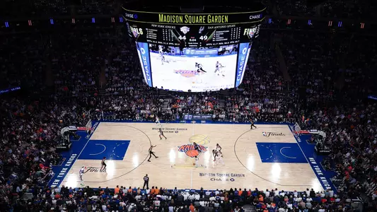 NEW YORK, NEW YORK - JUNE 08: A general view of Madison Square Garden during the second quarter of a game between the San Antonio Spurs and the New York Knicks in Game Three of the 2026 NBA Finals on June 08, 2026 in New York City. NOTE TO USER: User expressly acknowledges and agrees that, by downloading and or using this photograph, User is consenting to the terms and conditions of the Getty Images License Agreement. (Photo by Dustin Satloff/Getty Images)