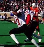 Sophomore tailback Ricky Willliams,<br> shown in action last year, runs<br> for 30 yards and a TD in<br> Tech's scrimmage.